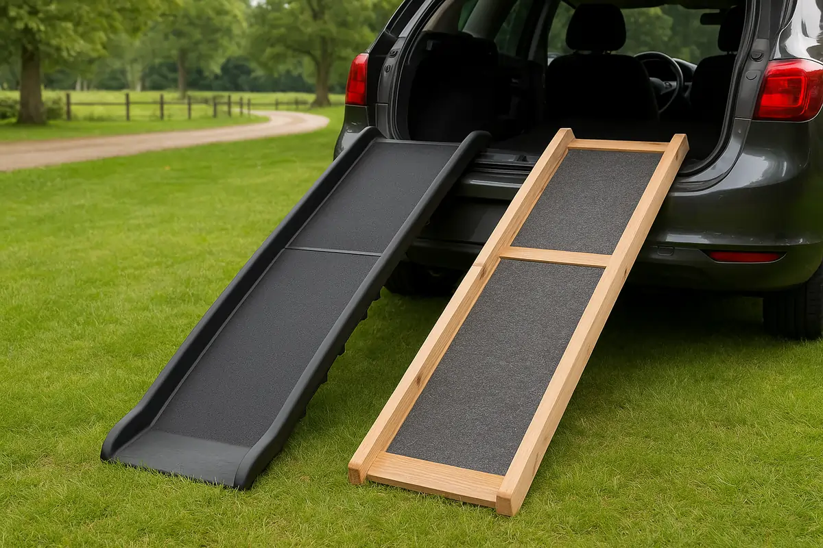 Kunstof en houten loopplank