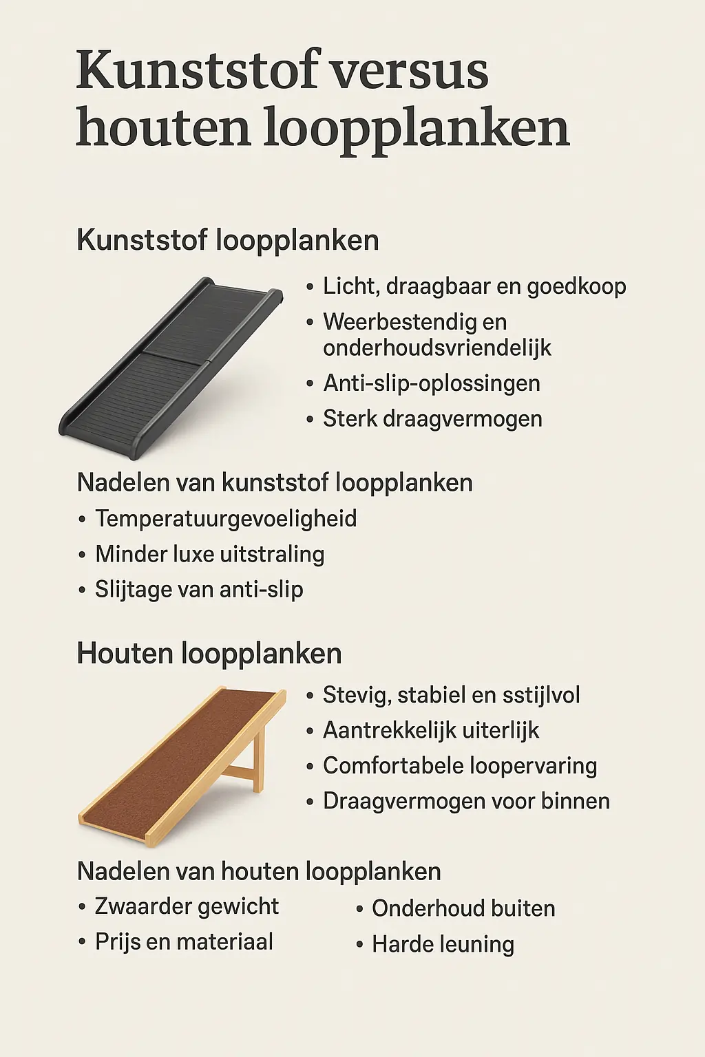 Kunstof versus houten loopplank